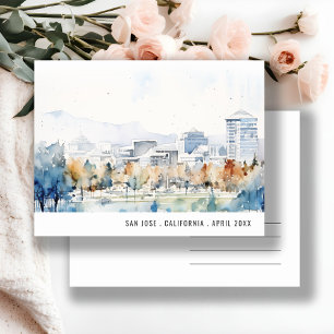 Cartão Postal Mínimo San Jose, Califórnia Aquarela Viagem