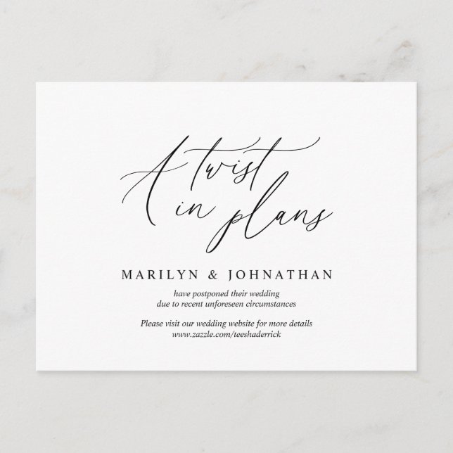 Cartão Postal Mínimo simples, uma reviravolta nos planos. Wed ad (Frente)