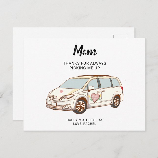 Cartão Postal Minivan Mãe Dia de as mães Bonita Melhor Mãe (Frente/Verso)