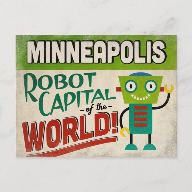Cartão Postal Minneapolis Minnesota Robot - Engraçado Vintage (Frente)