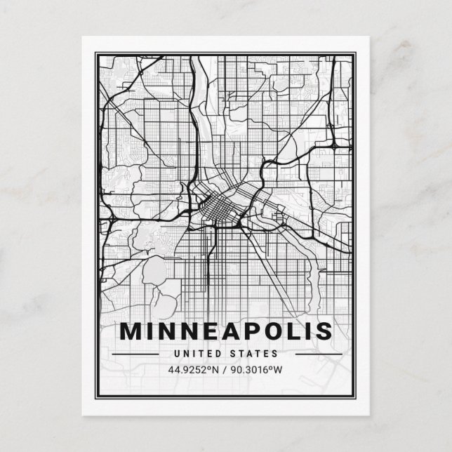 Cartão Postal Minneapolis Minnesota USA - Mapa da Cidade Viagem (Frente)
