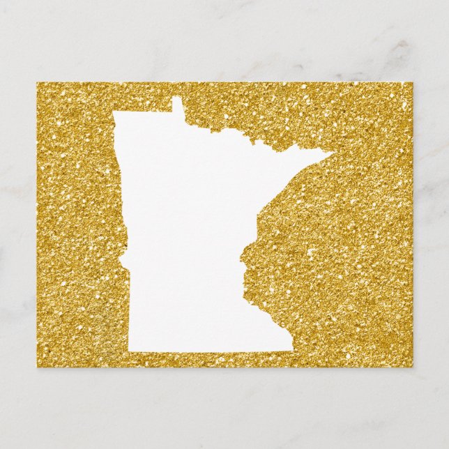 Cartão Postal Minnesota em White e Dourada Glitter (Frente)