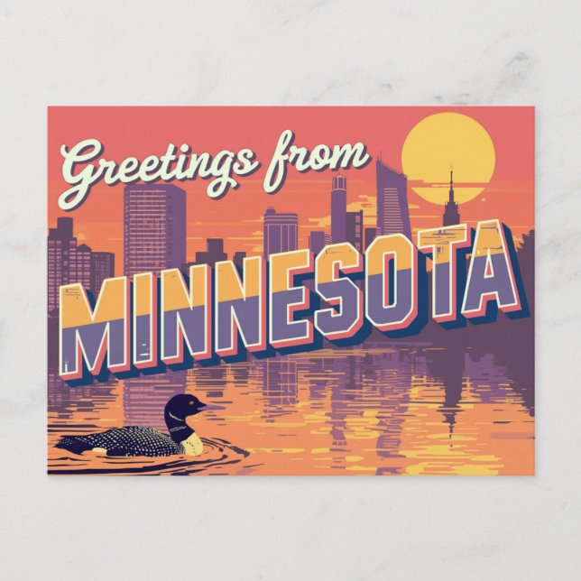 Cartão Postal Minnesota Loon and City Skyline (Frente)