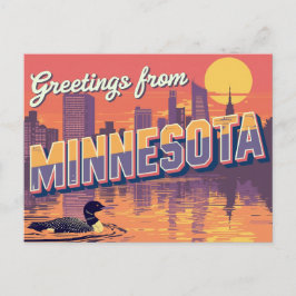 Cartão Postal Minnesota Loon e Silhueta da Cidade