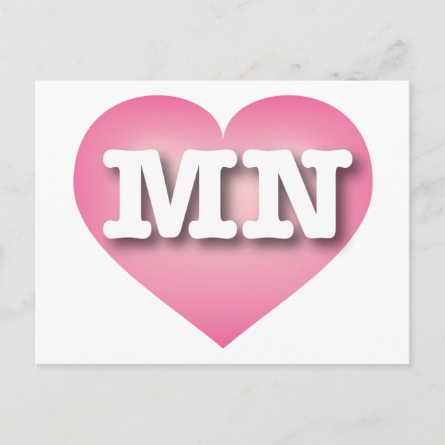 Cartão Postal Minnesota Pink Fade Heart - Eu amo MN (Frente)