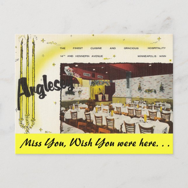 Cartão Postal Minnesota, Restaurante Anglesey, Minneapolis (Frente)