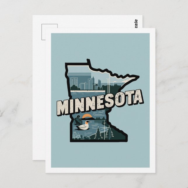 Cartão Postal Minnesota Retro Viagem Design Iconic Estados Unido (Frente/Verso)