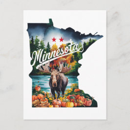Cartão Postal Minnesota USA State Shaped Vintage Watercolor