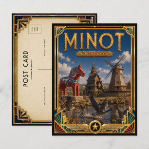 Cartão Postal Minot Dakota do Norte Arte Deco Vintage Idade Dour