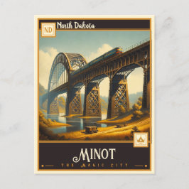 Cartão Postal Minot, Dakota do Norte | Vintage
