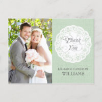 Mint Lace Doily Wedding Obrigado Cartão-postal