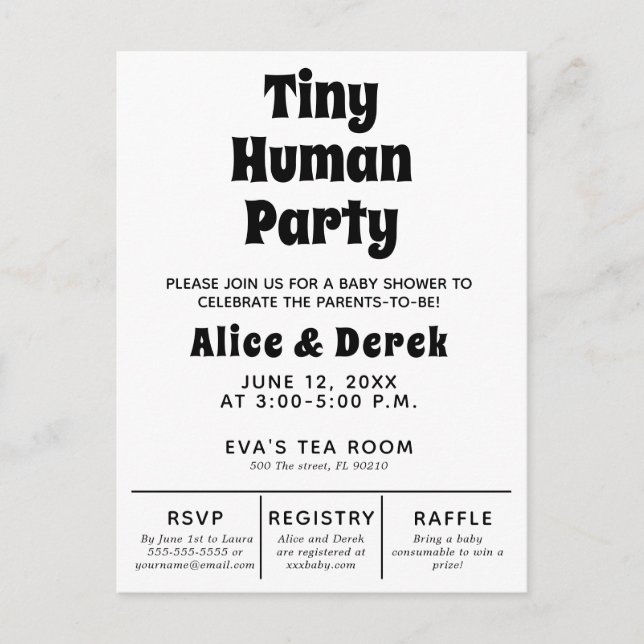 Cartão Postal Minúsculo Chá de fraldas humano moderno minimalist (Frente)