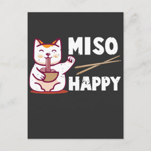 Cartão Postal Miso Happy Japan Cat Lover Ramen Pun