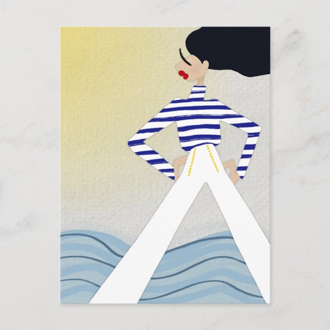 Cartão Postal Miss Captain Sailor Fashion Illustration Art (Frente)