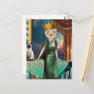 Cartão Postal Miss Moon e Seu Gato Arte Surrealista