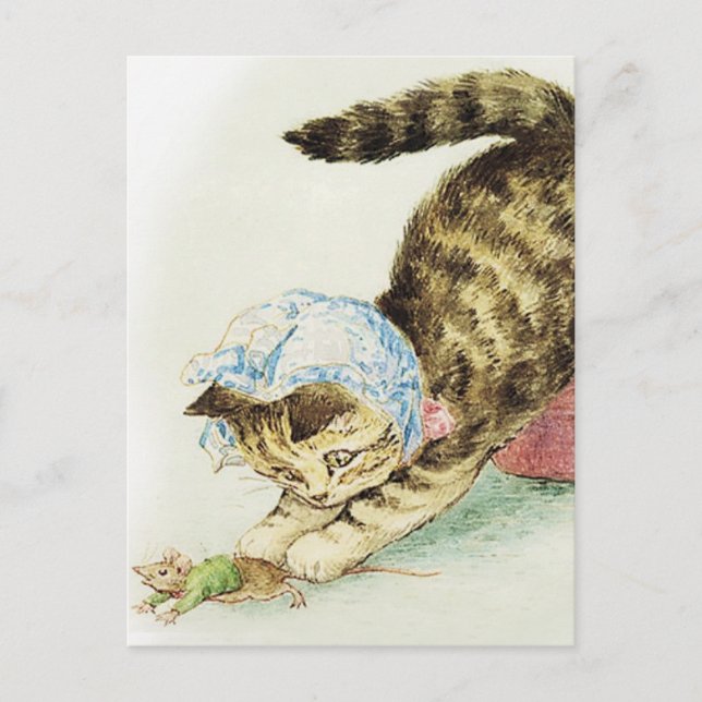 Cartão Postal “Miss Moppet Chases a Mouse” by Beatrix Potter (Frente)