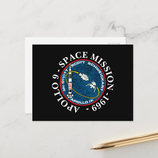 Cartão Postal Missão Espacial 1969 Insignia da Apollo 9 (Frente/Verso In Situ)