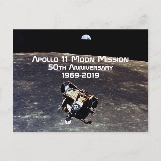 Cartão Postal Missão histórica da Apollo 11 Lua 50º Aniversário (Frente)