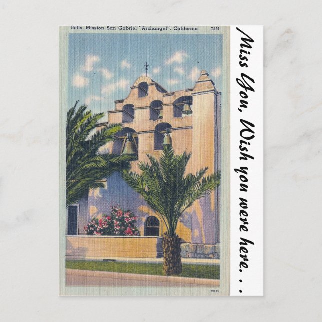 Cartão Postal Mission San Gabriel, Califórnia (Frente)