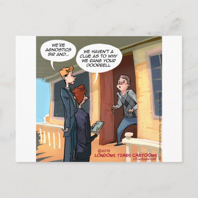 Cartão Postal Missionários Agnósticos Engraçados (Frente)