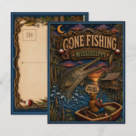 Cartão Postal Mississippi Gone Fishing Alligator Gar