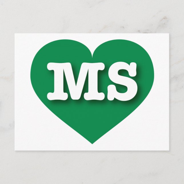 Cartão Postal Mississippi Green Heart - Eu amo MS (Frente)