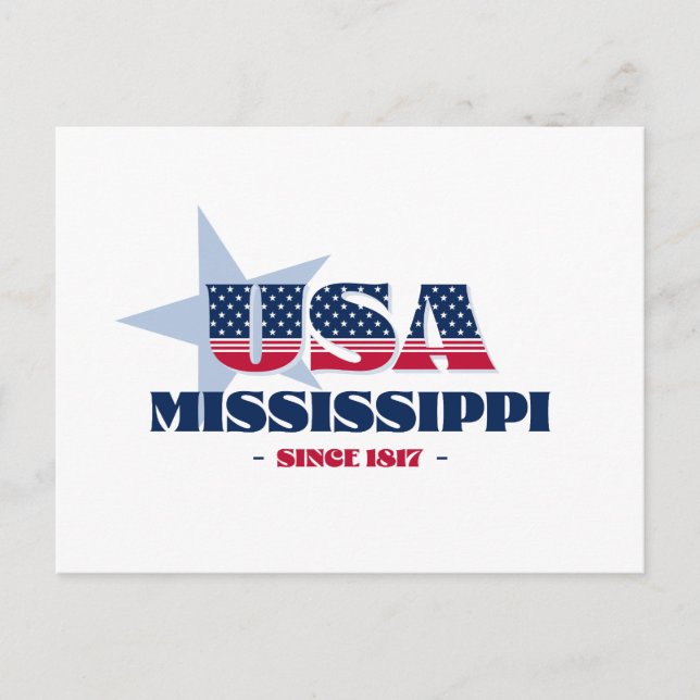 Cartão Postal Mississippi no Red, White e Blue Postcard (Frente)