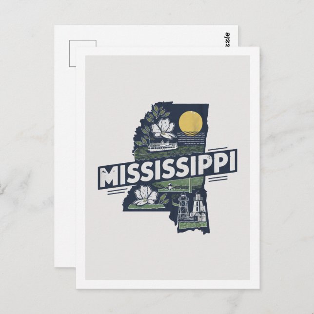 Cartão Postal Mississippi Retro Viagem Design Iconic Estados Uni (Frente/Verso)