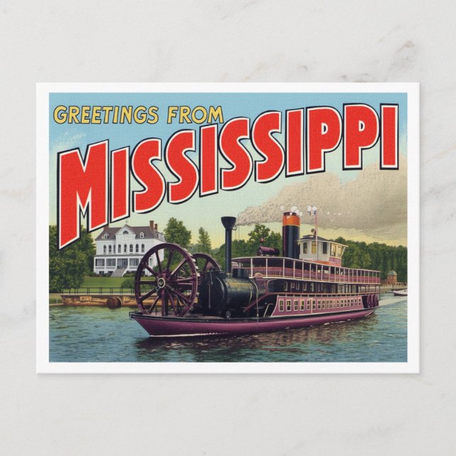 Cartão Postal Mississippi Riverboat Greetings (Frente)