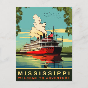 Cartão Postal Mississippi, Steamboat Cruiser, Viagens vintage
