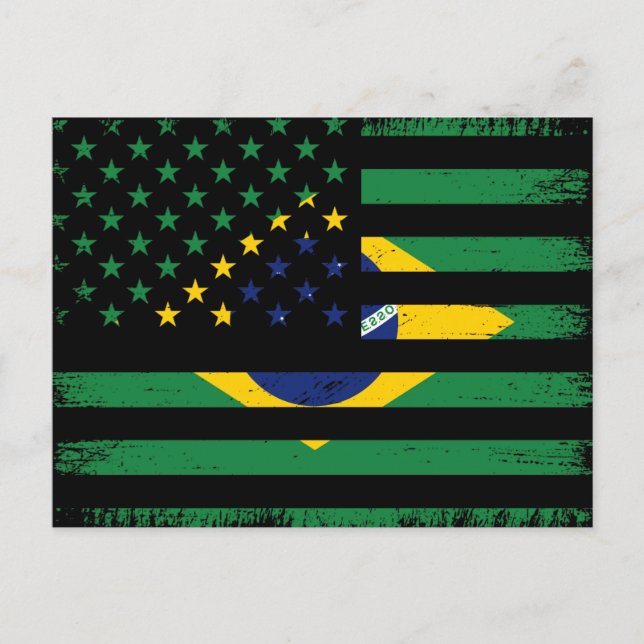 Cartão Postal Mistura De Bandeiras Americana E Brasileira, Brasi (Frente)