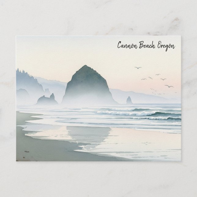 Cartão Postal Misty Morning Cannon Beach Oregon (Frente)