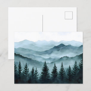 Cartão Postal Misty Mountain Range Watercolor
