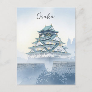 Cartão Postal Misty Osaka Castle Japan Watercolor