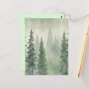 Cartão Postal Misty Pine Forest Serenity
