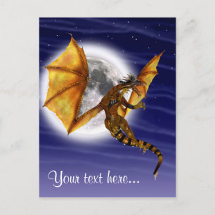 Cartão Postal Mito Fantástico do Dragão Dourado Céu Roxo