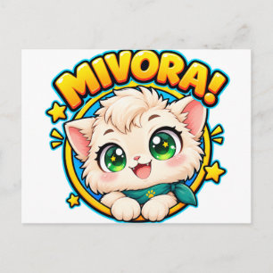Cartão Postal Mivora Gatinho Anime Fofo com Estrelas Brilhantes