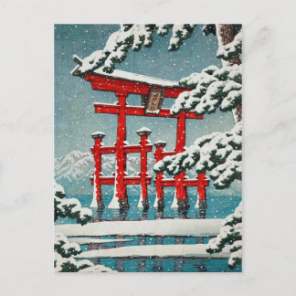 Cartão Postal Miyajima em Snow Hasui Kawase shin hanga art