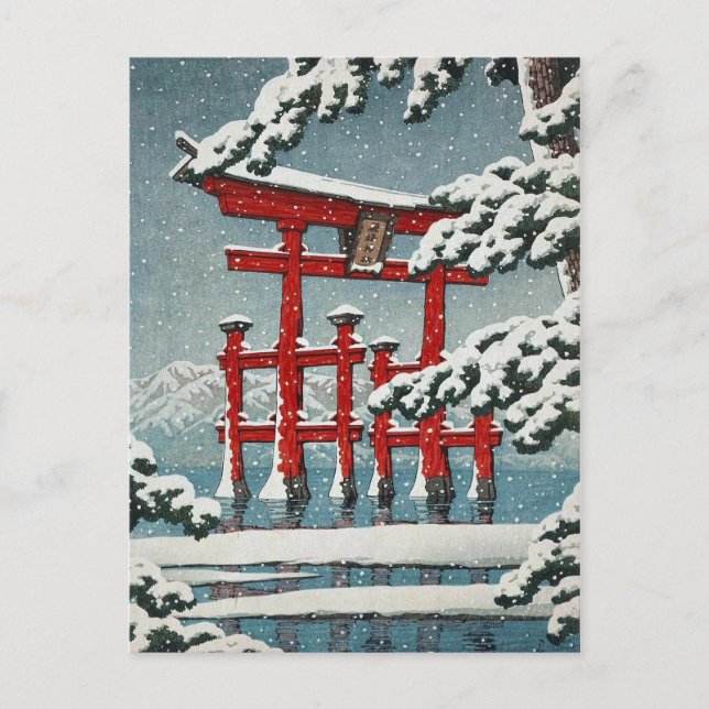 Cartão Postal Miyajima em Snow Hasui Kawase shin hanga art (Frente)
