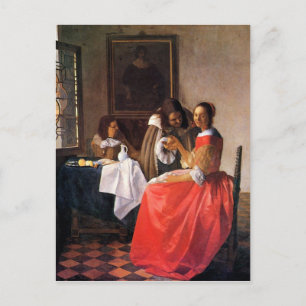 Cartão Postal Moça com um copo de vinho de Johannes Vermeer
