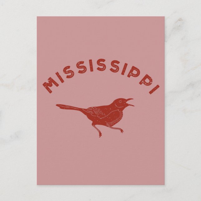Cartão Postal Mockingbird Mississippi State Bird Maroon (Frente)