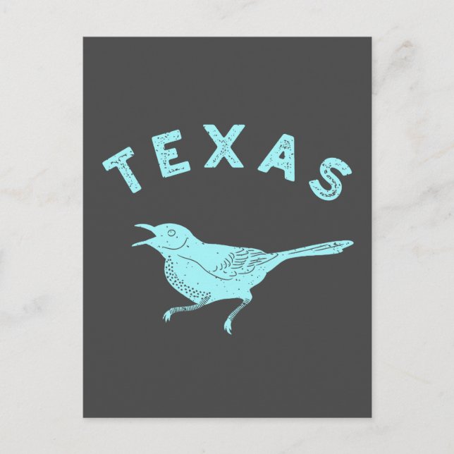 Cartão Postal Mockingbird Texas State Bird Aqua Blue e Cinzas (Frente)