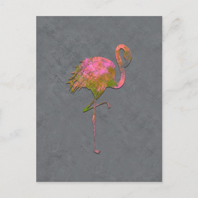 Cartão Postal Mod Colorido Verão Flamingo Chic Cinza Moderno (Frente)