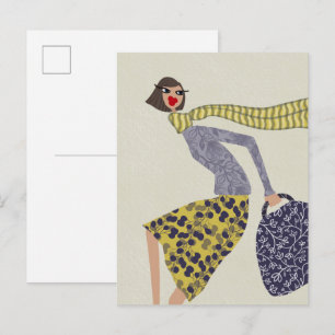 Cartão Postal Moda Arte Chic de Inverno Miss Honey