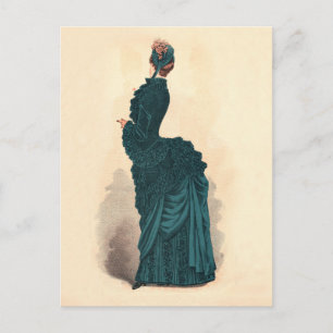 Cartão Postal Moda de Vestido Victoriano Azul Elegante