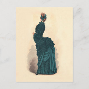 Cartão Postal Moda de Vestido Victoriano Azul Elegante