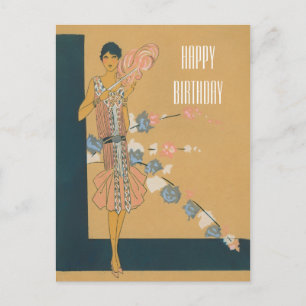 Cartão Postal Moda e Penas Retro-Rosa