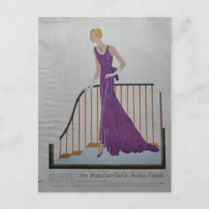 Cartão Postal Moda Feminina dos Anos 1930 em Vestido Roxo