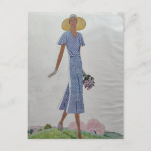 Cartão Postal Moda Feminina dos Anos 1930 Mulher em Vestido Azul