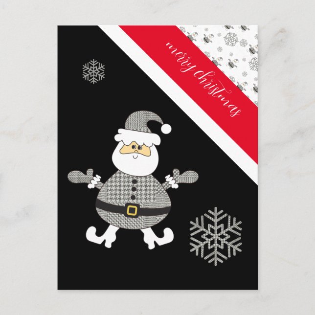 Cartão Postal Moda Houndstooth Xadrez Papai Noel Com O Floco de  (Frente)